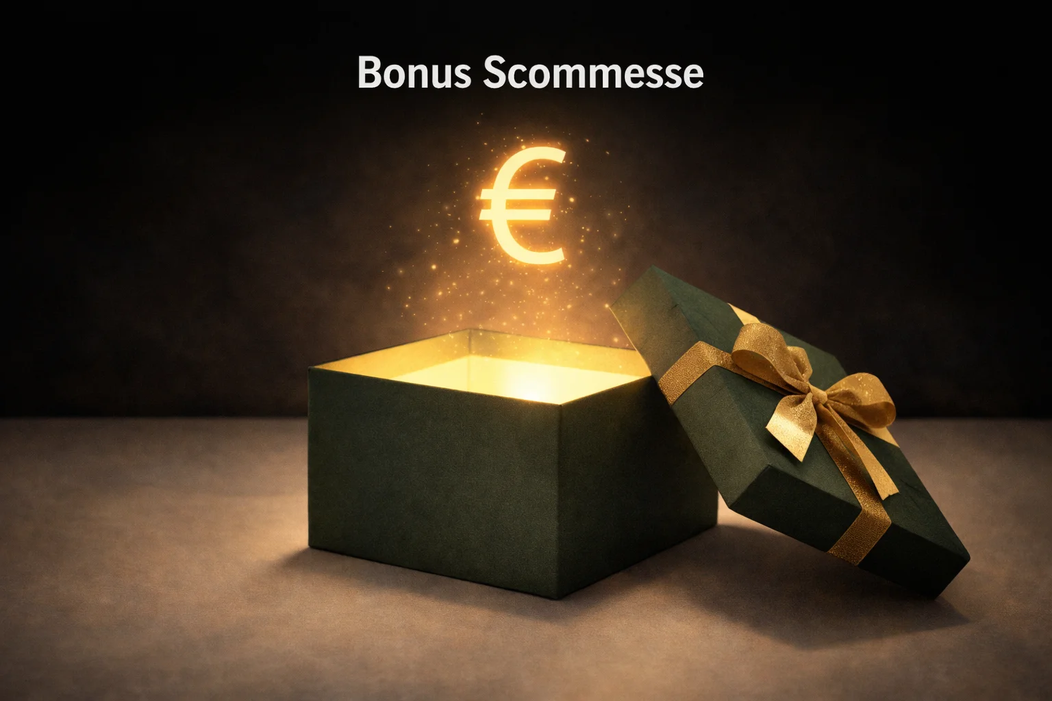 Confezione regalo aperta con il simbolo € e luci brillanti che simboleggiano un bonus
