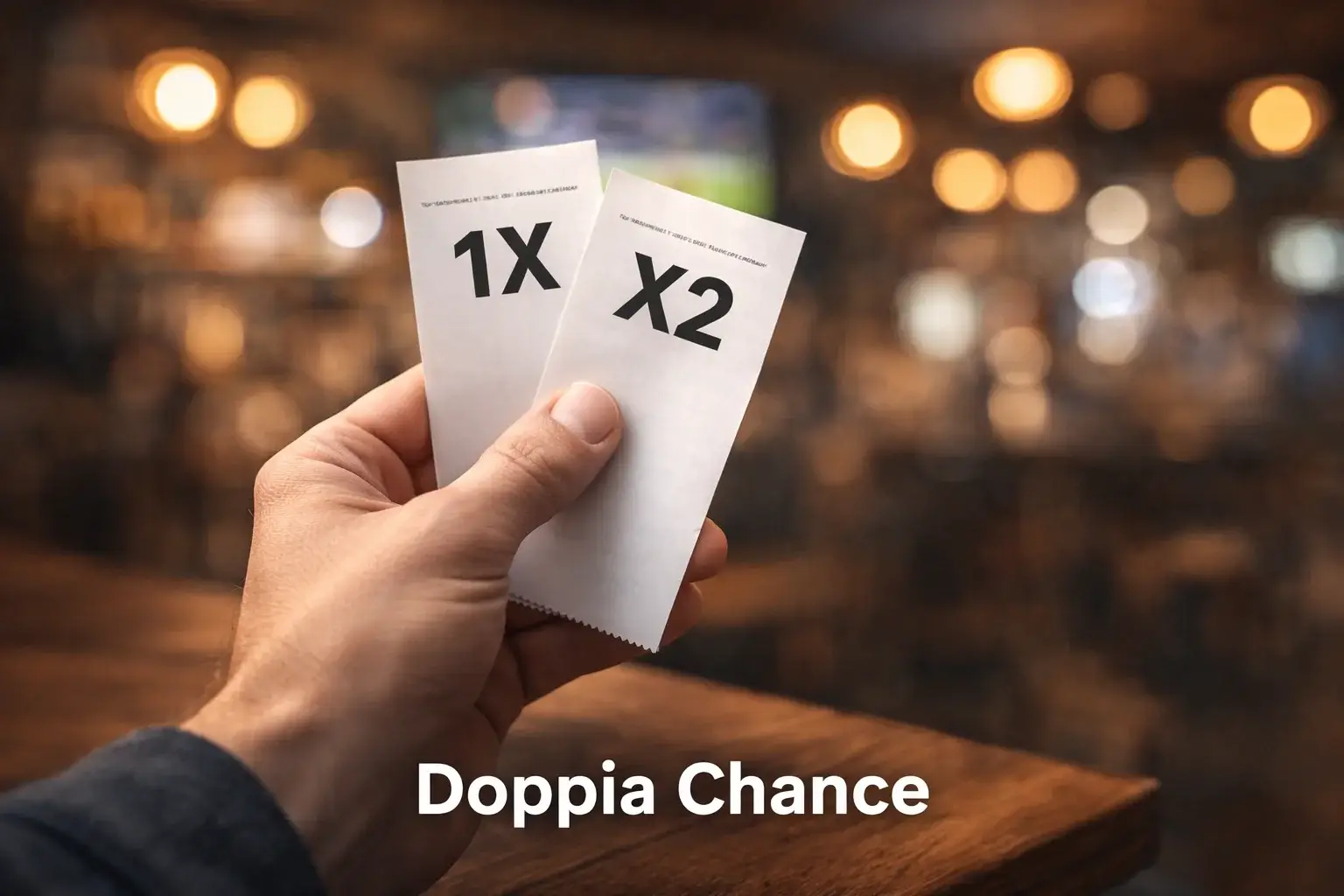 Mano di un uomo che tiene due biglietti di scommessa sportiva con la scritta DC