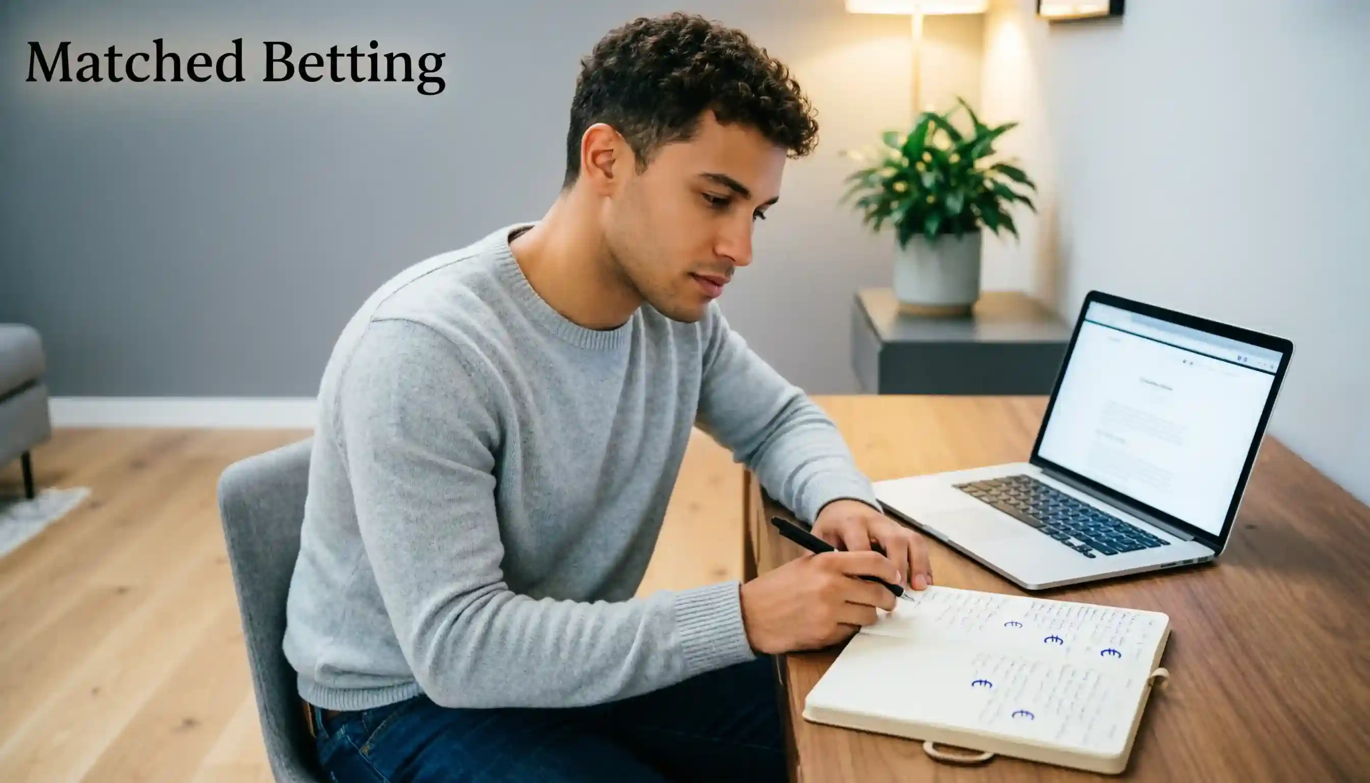 Persona al computer con un blocco appunti e il simbolo € che studia offerte bonus