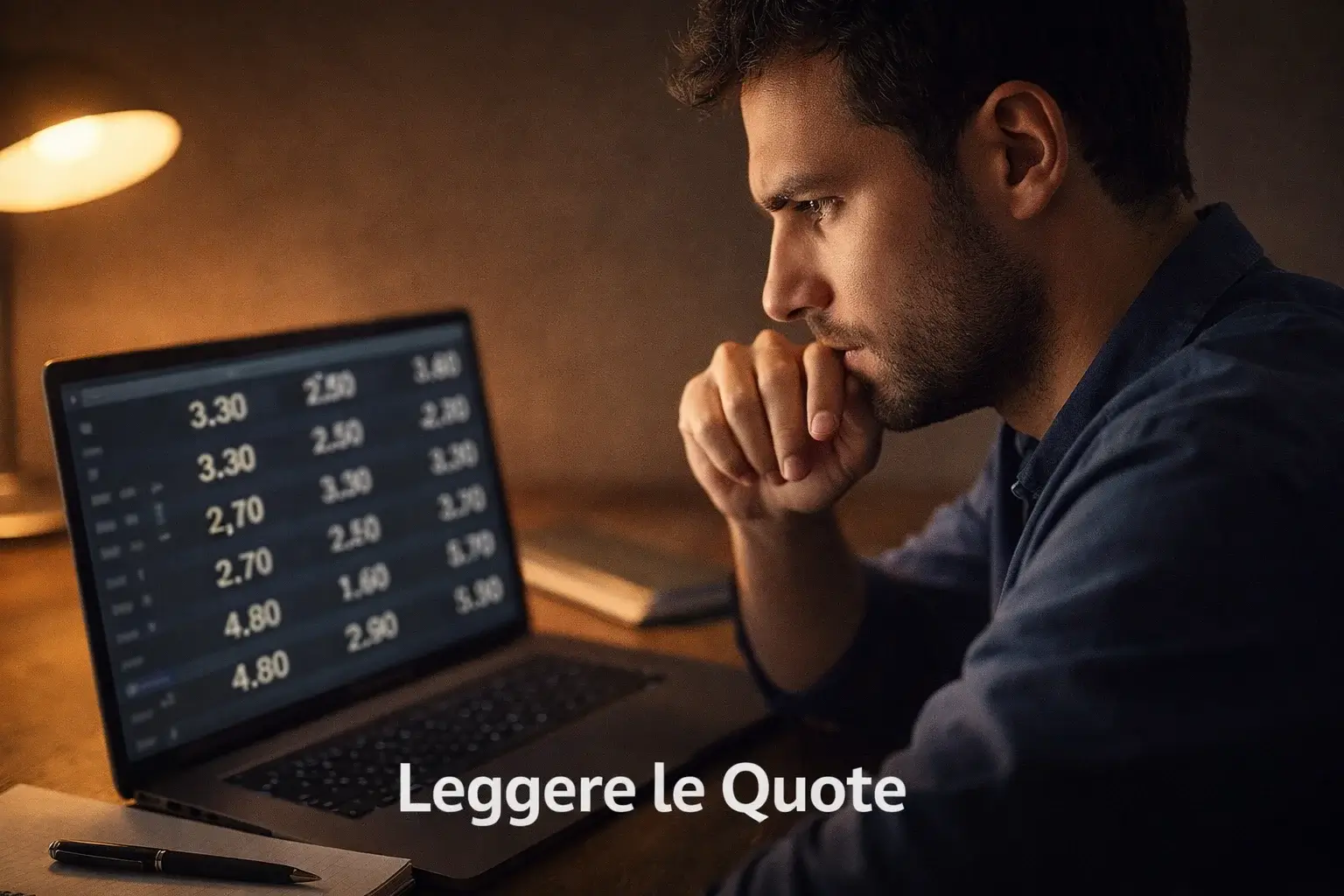 Schermo con quote decimali di una partita di calcio Serie A e un uomo che le analizza