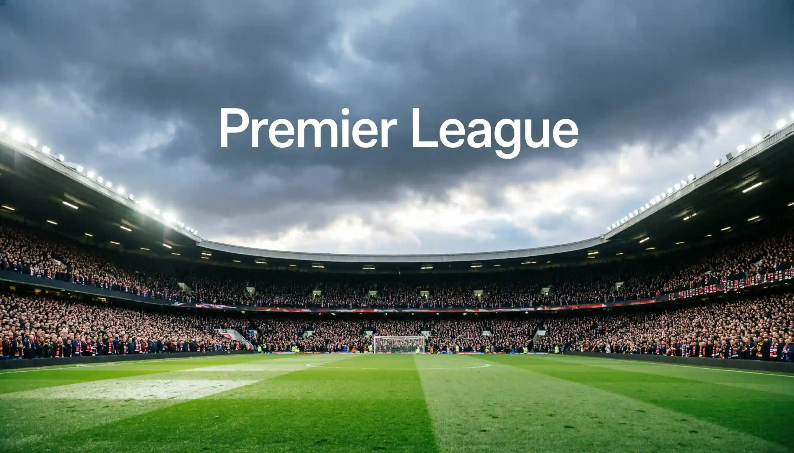 Stadio inglese tradizionale con campo da calcio verde e tribuna piena di tifosi