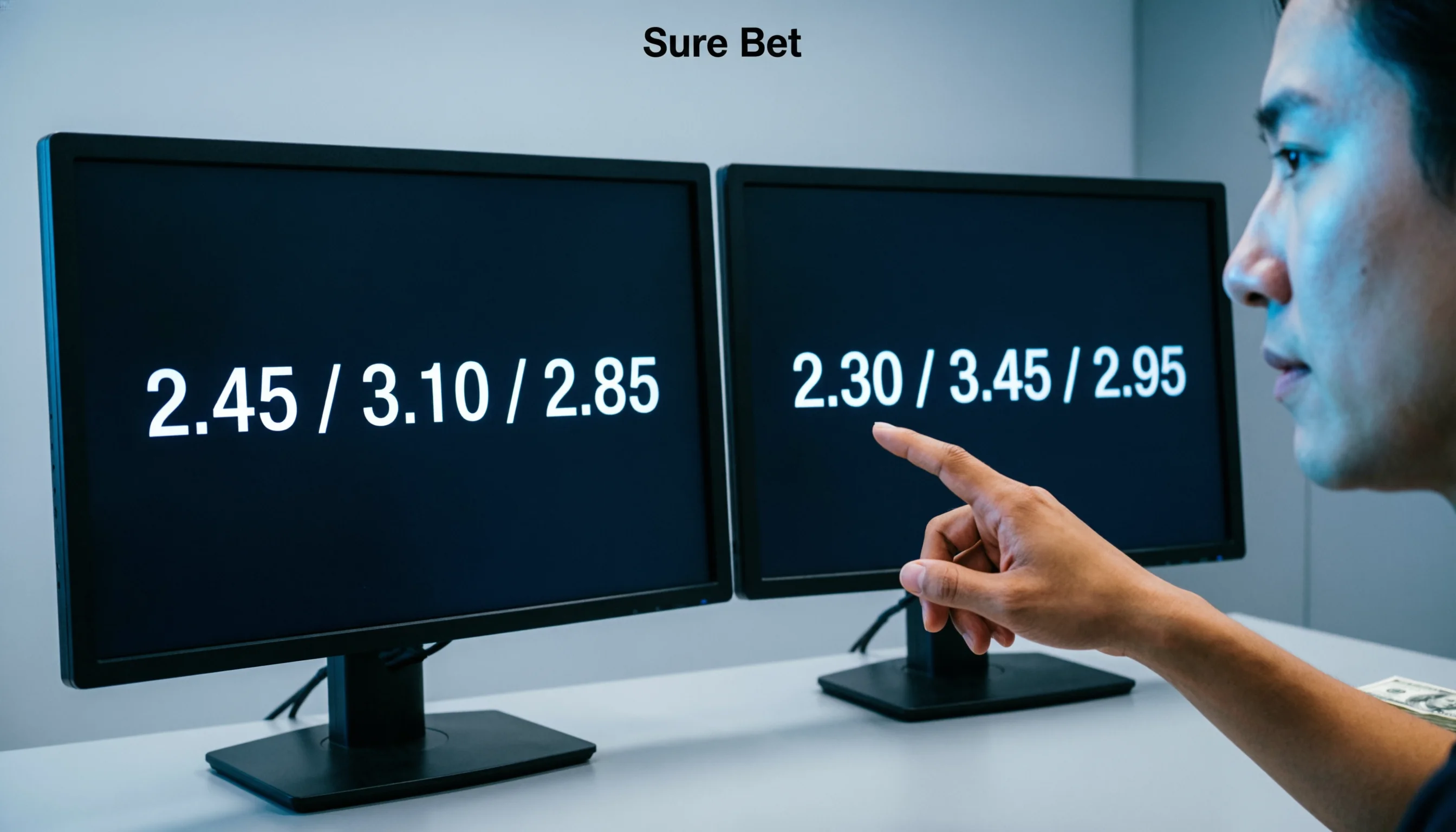 Due schermi affiancati con quote diverse sulla stessa partita di calcio